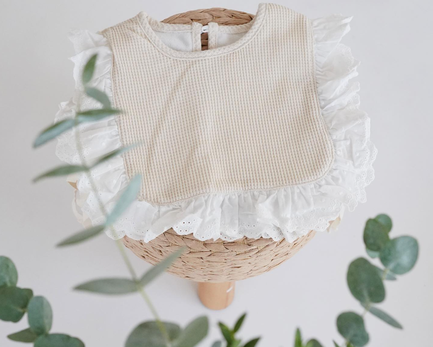 Beige- Ruffle Waffle Bib