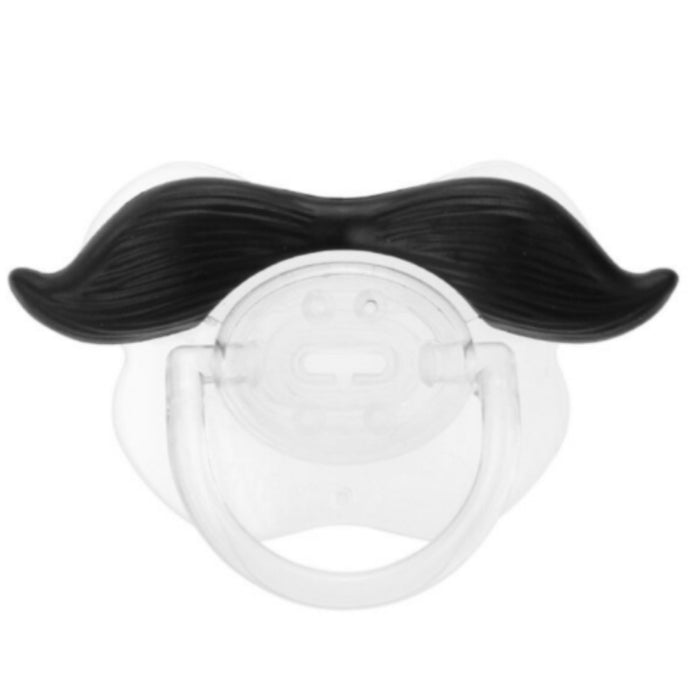 baby paciefier and teether made out of non toxic silicon with a moustache design