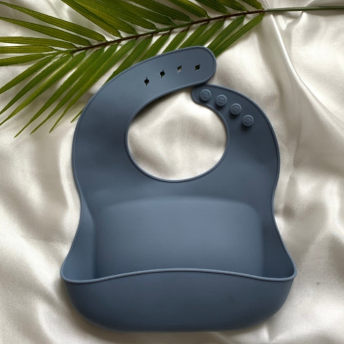 Silicone bib- greyish blue